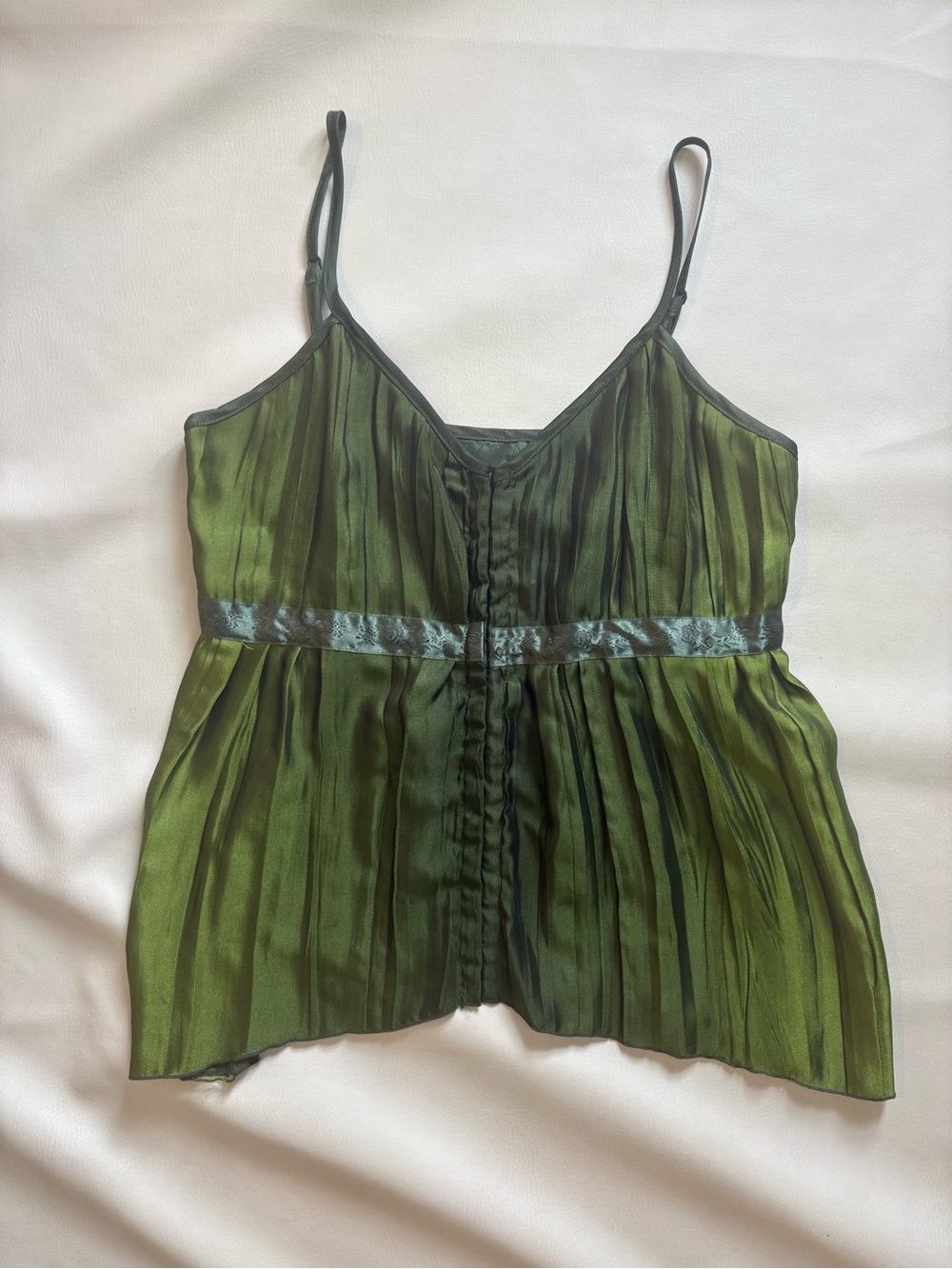 Green Pleated Satin Cami Top - Women